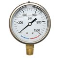 Interstate Pneumatics Oil Filled Pressure Gauge 1500 PSI 2-1/2 Inch Dial 1/4 Inch NPT Bottom Mount G7022-1500